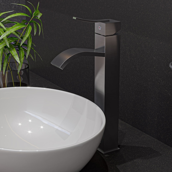 Alfi Brand Tall Brushed Nckl Tall Sqr Body Curved Spout Sgl Lever Bathroom Faucet AB1158-BN - main
